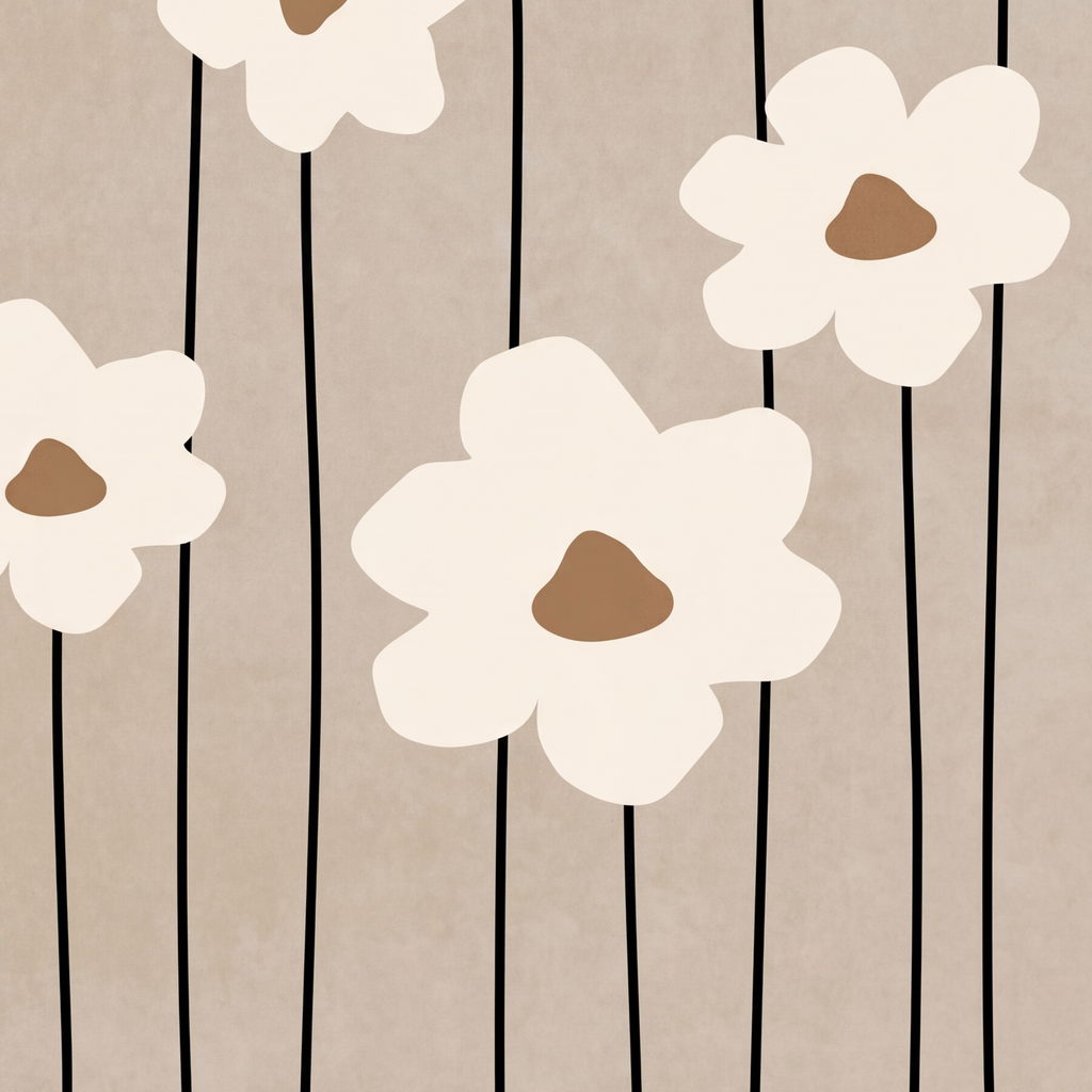 Minimalist Beyaz Çiçekler Modern Poster Duvar Dekoru — baskının yakın çekimi, kâğıt dokusu ve renk detayı