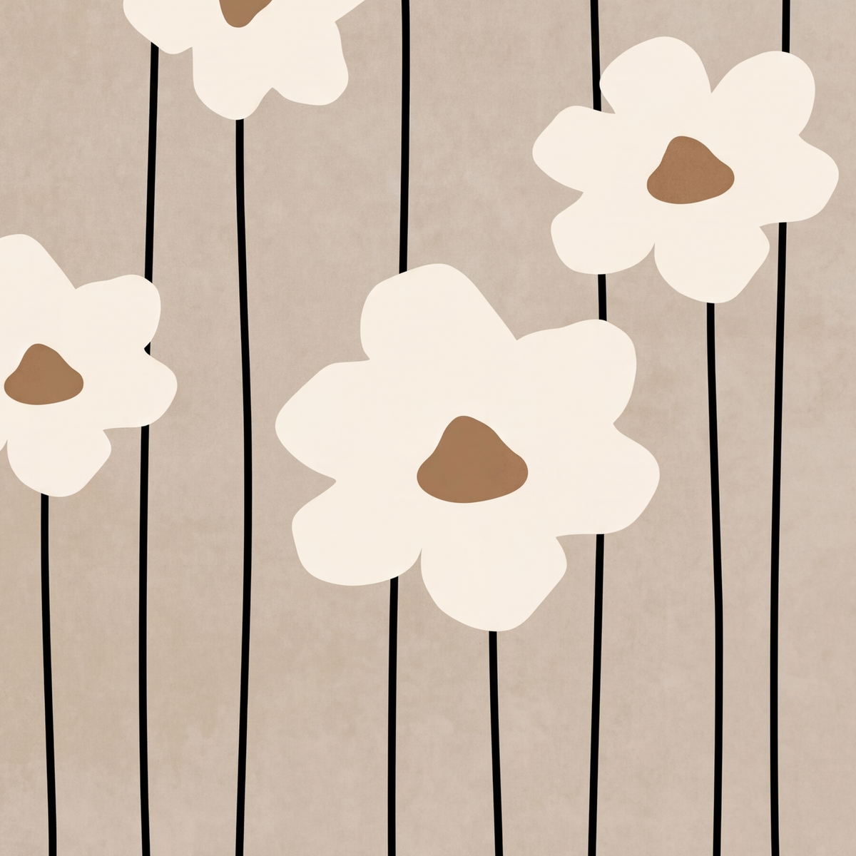 Minimalist Beyaz Çiçekler Modern Poster Duvar Dekoru — baskının yakın çekimi, kâğıt dokusu ve renk detayı