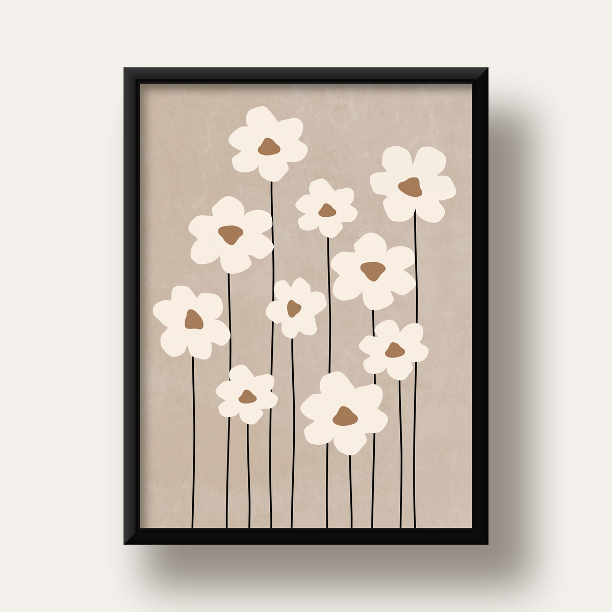 Minimalist Beyaz Çiçekler Modern Poster Duvar Dekoru — siyah derin çerçeveli