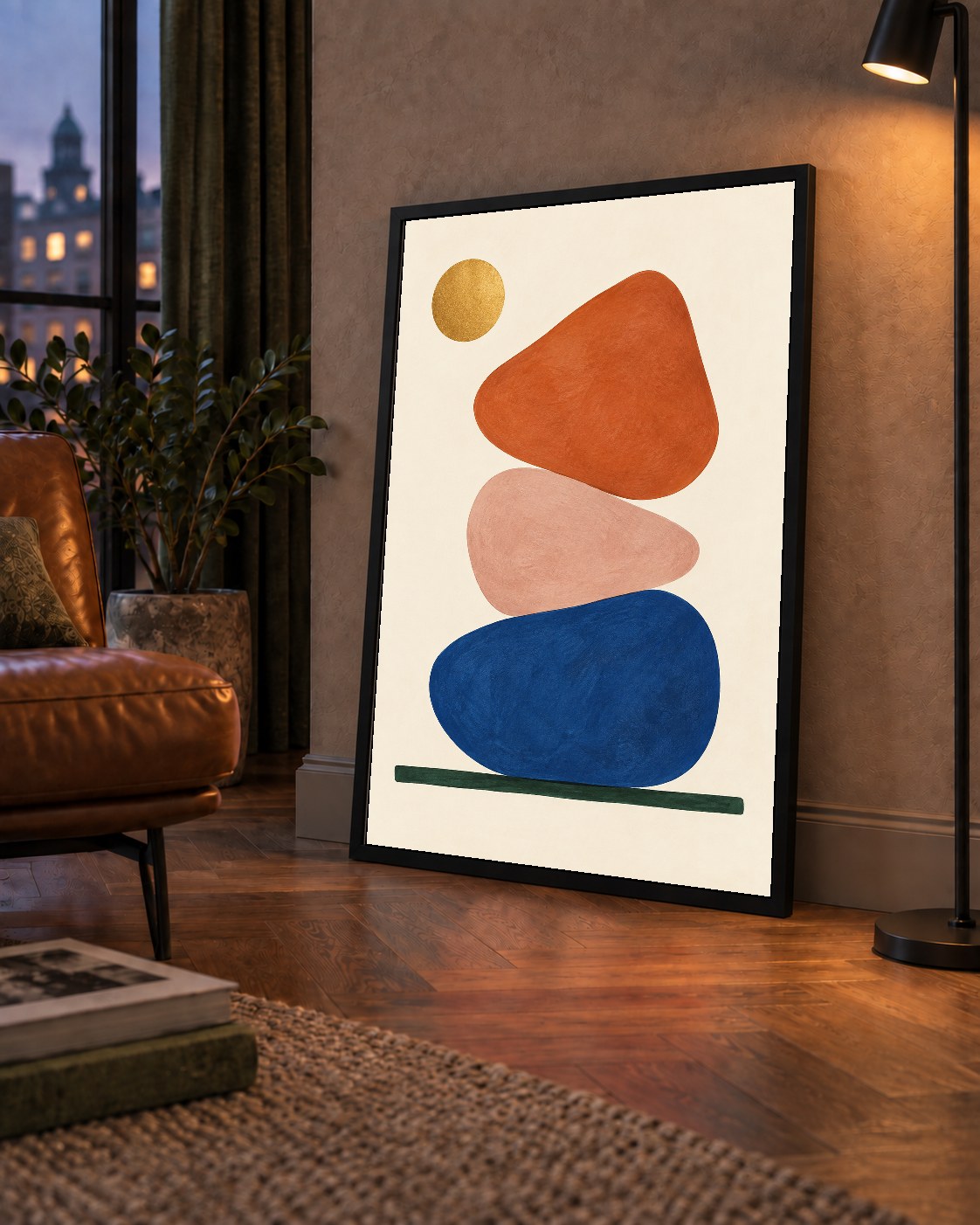Minimalist Geometrik Taş ve Güneş Modern Poster Baskı