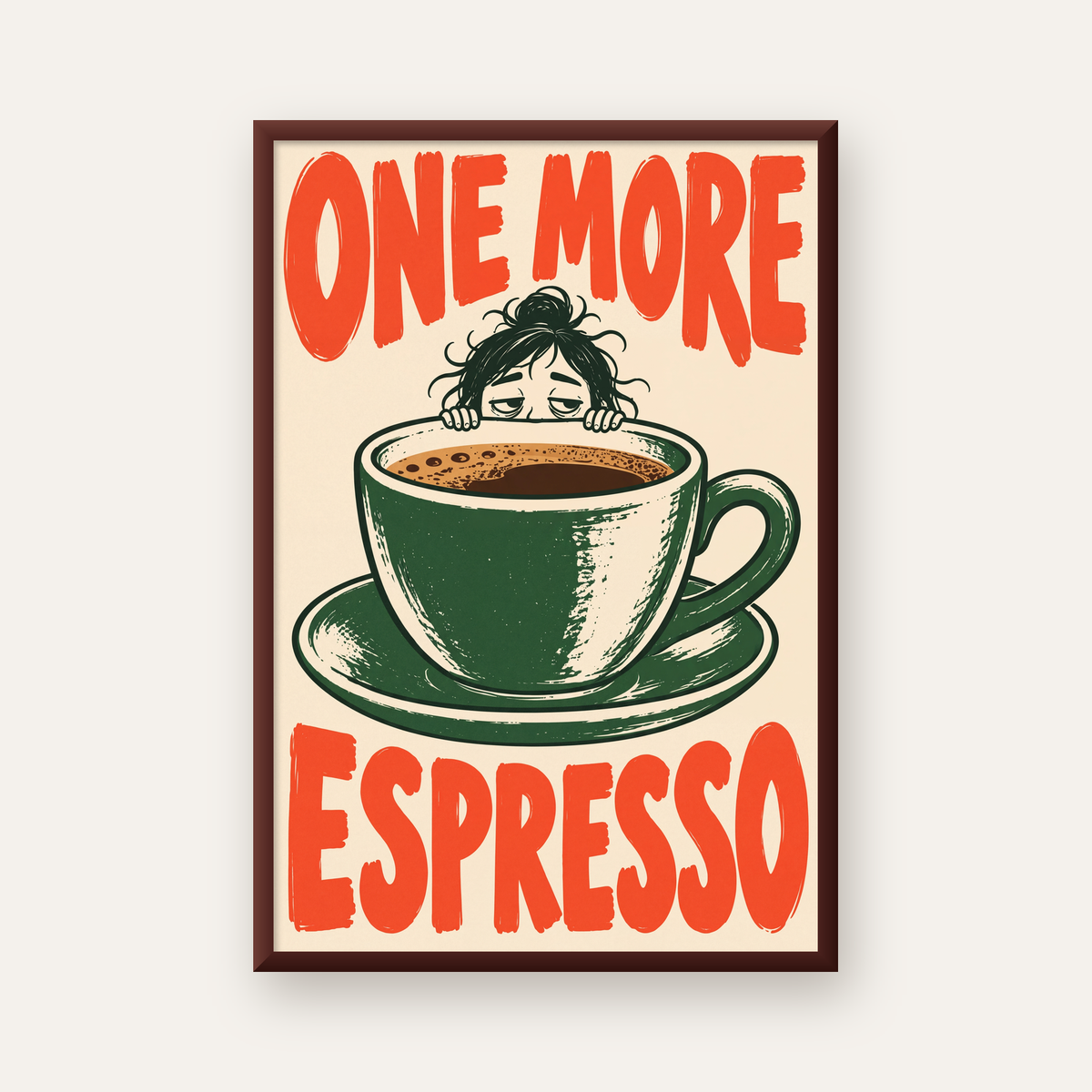 One More Espresso Mizahi Retro Kahve Posteri — ceviz çerçeveli
