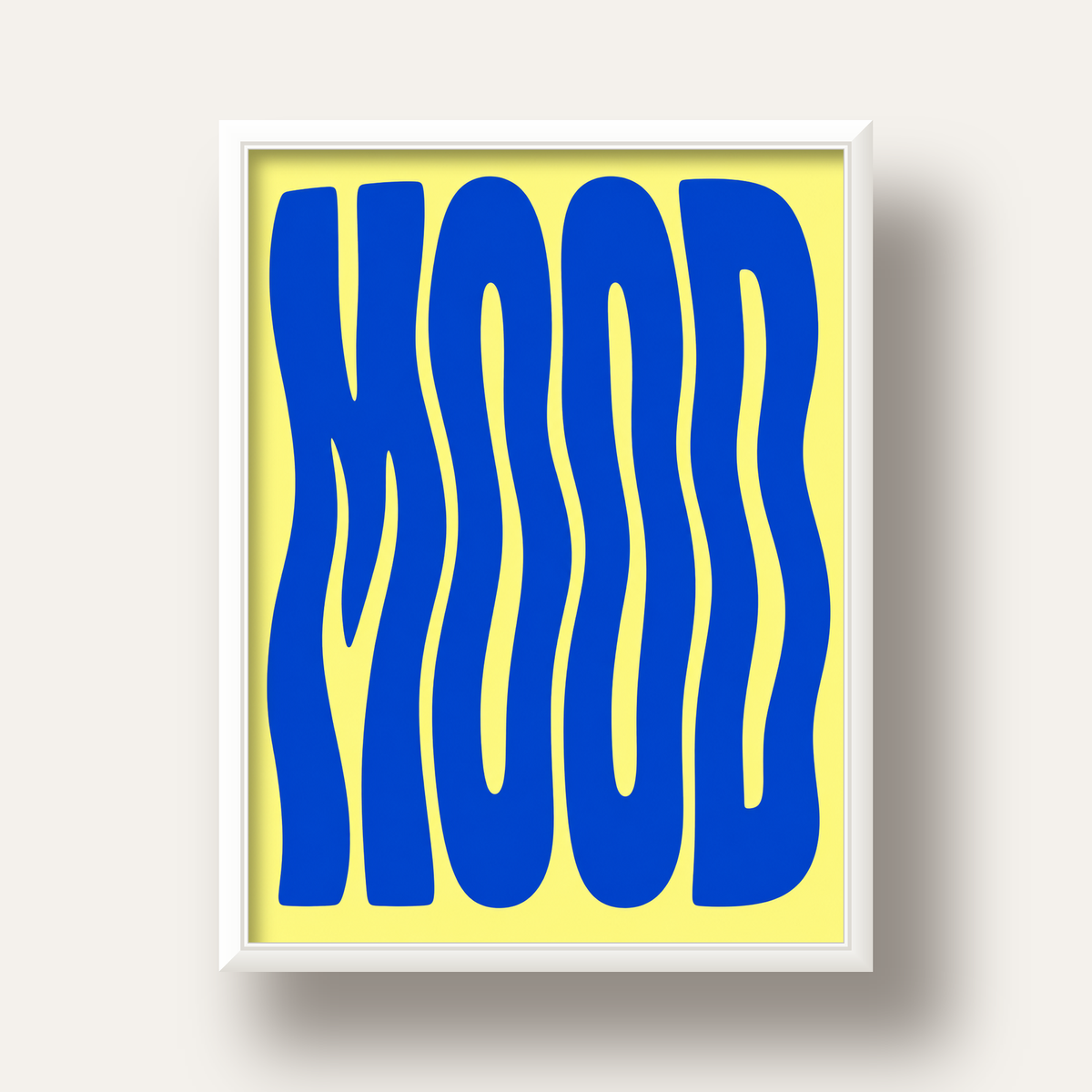 Minimal Dalgalı MOOD Yazılı Renkli Poster Baskı — beyaz derin çerçeveli