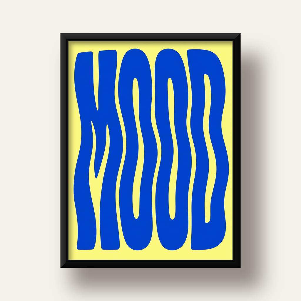 Minimal Dalgalı MOOD Yazılı Renkli Poster Baskı — siyah derin çerçeveli