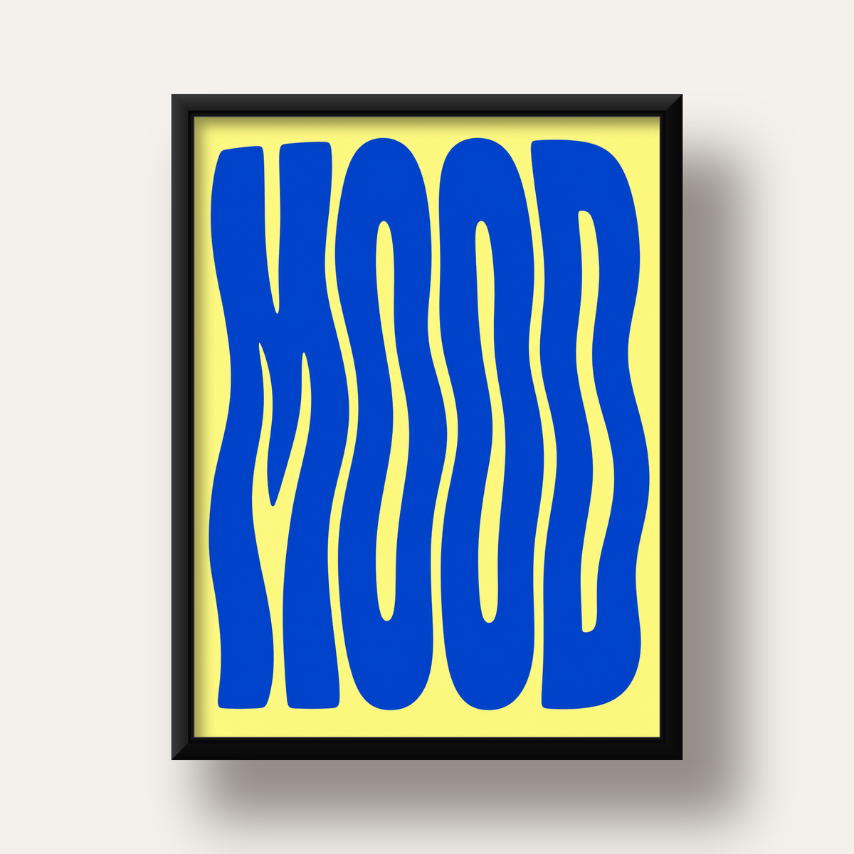 Minimal Dalgalı MOOD Yazılı Renkli Poster Baskı — siyah derin çerçeveli