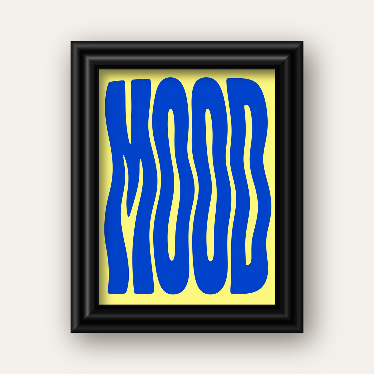 Minimal Dalgalı MOOD Yazılı Renkli Poster Baskı — siyah galeri çerçeveli