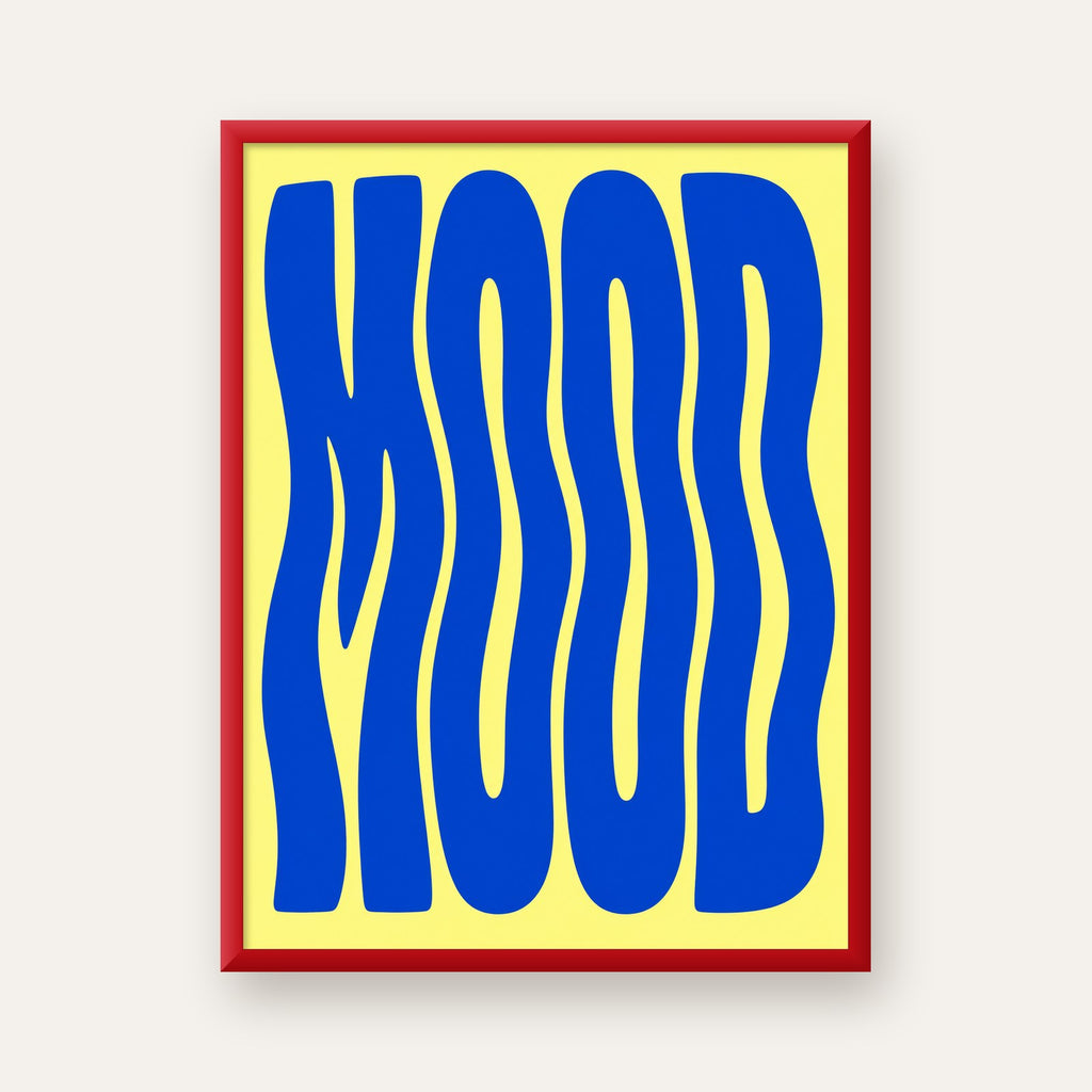 Minimal Dalgalı MOOD Yazılı Renkli Poster Baskı — kırmızı çerçeveli