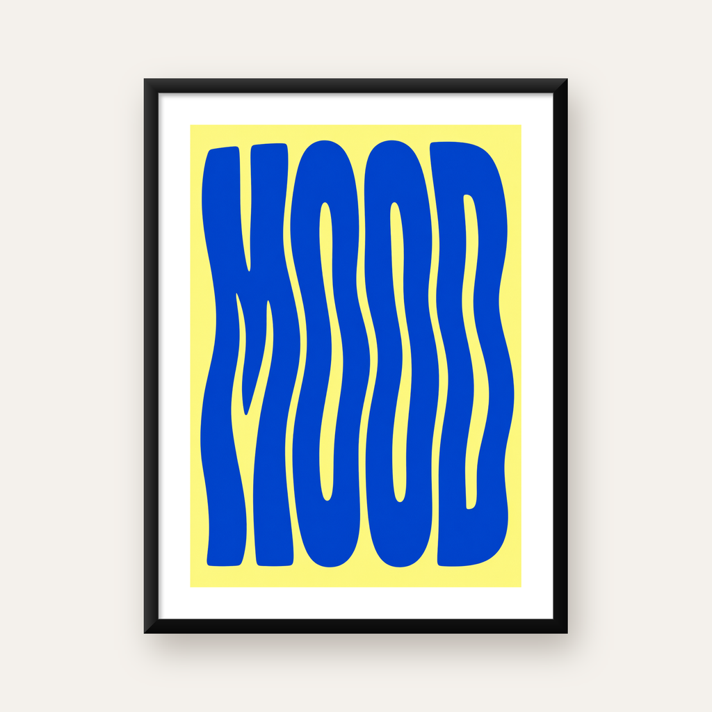 Minimal Dalgalı MOOD Yazılı Renkli Poster Baskı — Dikey baskı, beyaz paspartulu