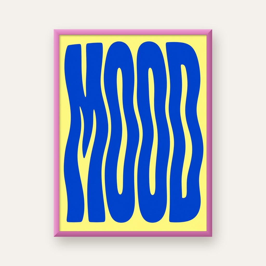 Minimal Dalgalı MOOD Yazılı Renkli Poster Baskı — pembe çerçeveli