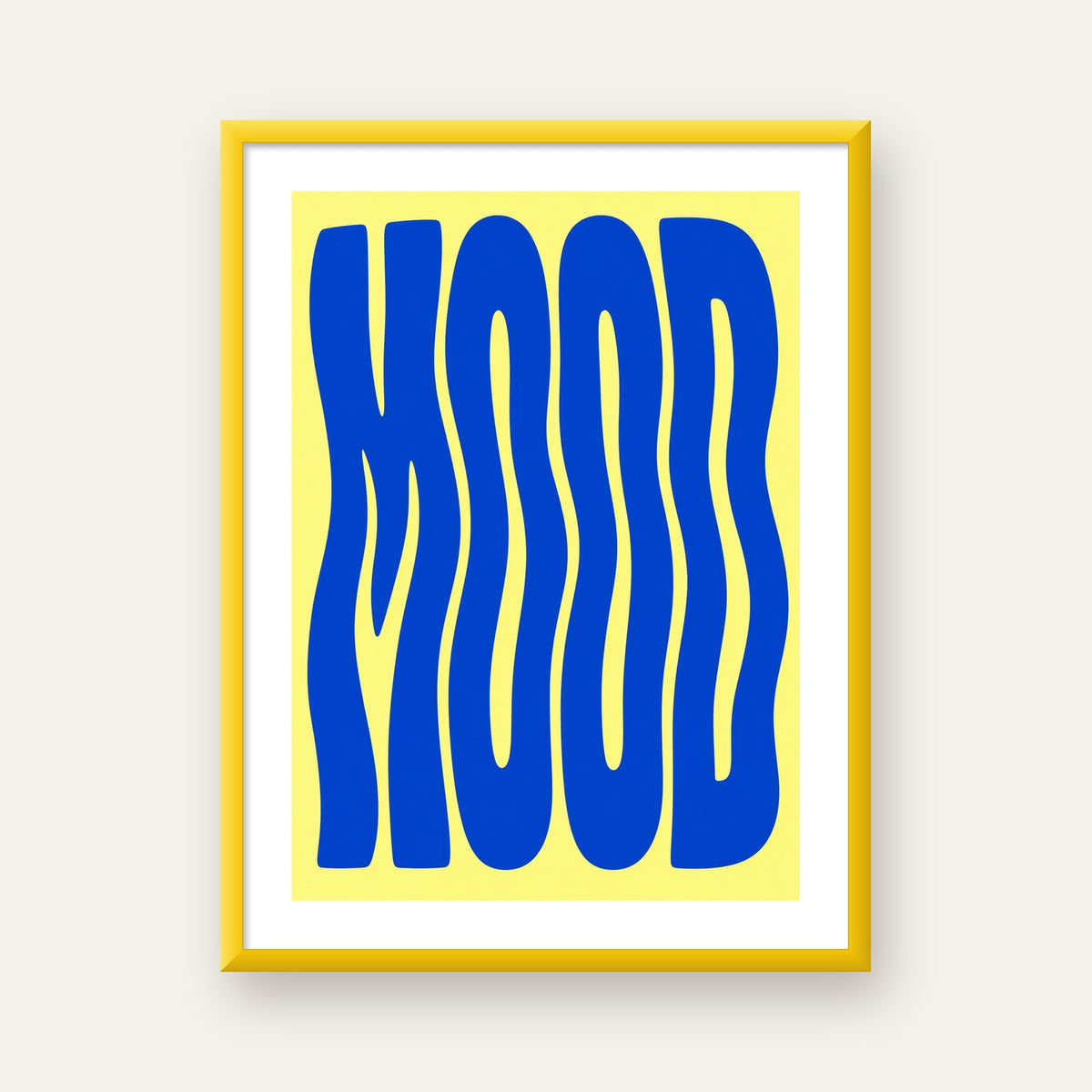 Minimal Dalgalı MOOD Yazılı Renkli Poster Baskı — sarı çerçeveli paspartulu