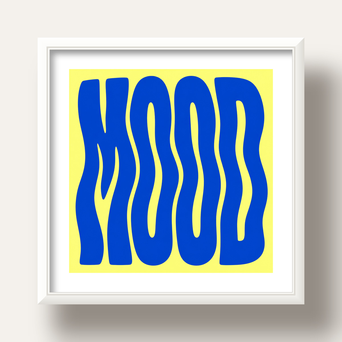 Minimal Dalgalı MOOD Yazılı Renkli Poster Baskı — beyaz derin çerçeveli paspartulu