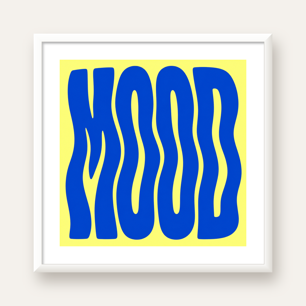 Minimal Dalgalı MOOD Yazılı Renkli Poster Baskı — beyaz çerçeveli kare poster