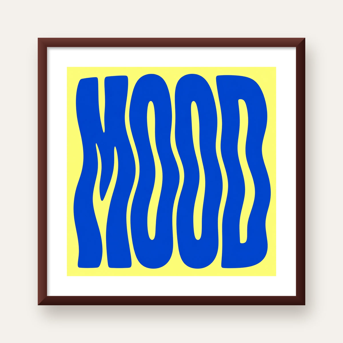 Minimal Dalgalı MOOD Yazılı Renkli Poster Baskı — ceviz çerçeveli paspartulu