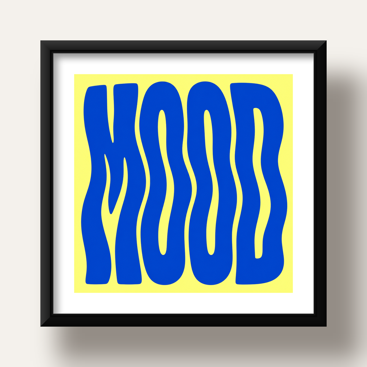 Minimal Dalgalı MOOD Yazılı Renkli Poster Baskı — siyah derin çerçeveli paspartulu