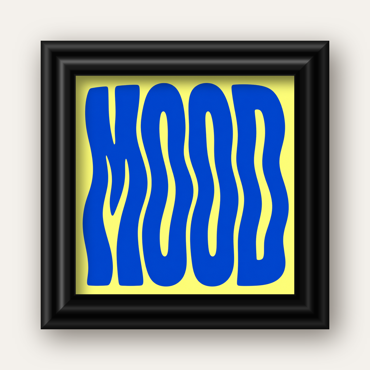 Minimal Dalgalı MOOD Yazılı Renkli Poster Baskı — siyah galeri çerçeveli