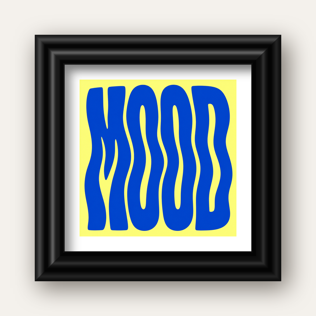 Minimal Dalgalı MOOD Yazılı Renkli Poster Baskı — siyah galeri çerçeveli paspartulu