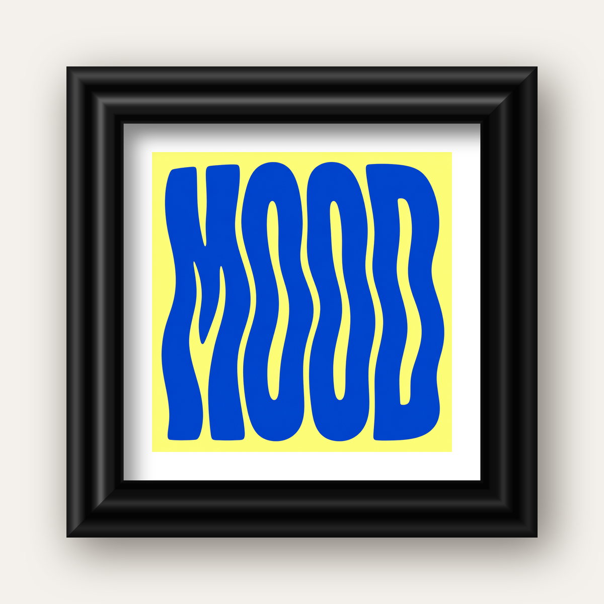 Minimal Dalgalı MOOD Yazılı Renkli Poster Baskı — siyah galeri çerçeveli paspartulu