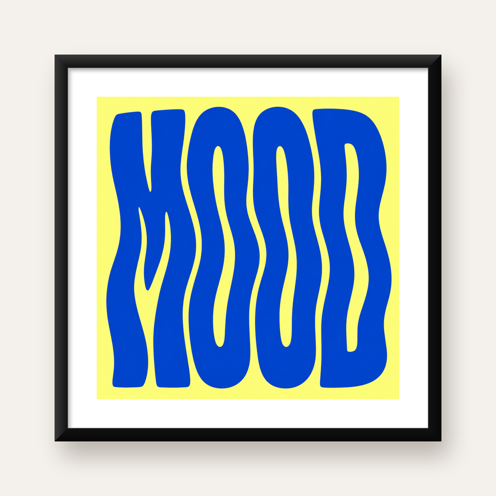 Minimal Dalgalı MOOD Yazılı Renkli Poster Baskı — Kare baskı, beyaz paspartulu