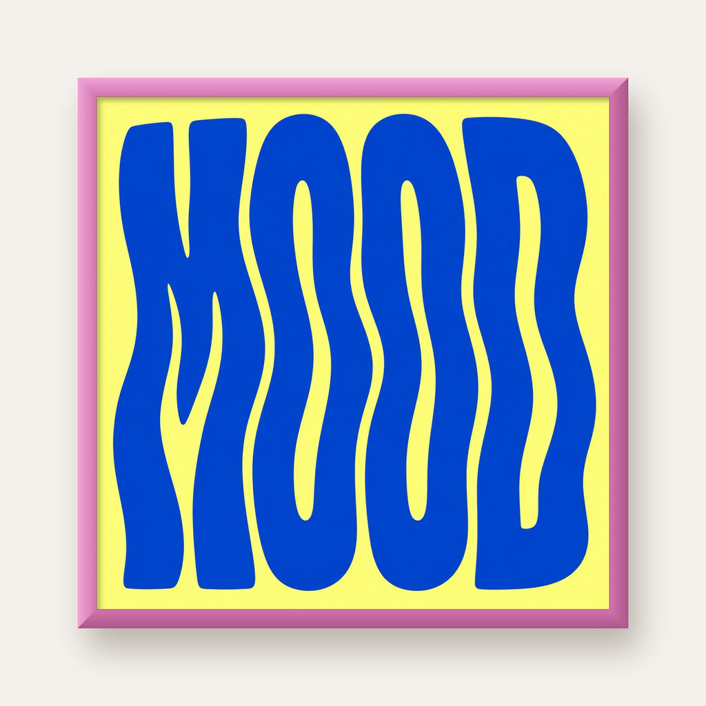 Minimal Dalgalı MOOD Yazılı Renkli Poster Baskı — pembe çerçeveli