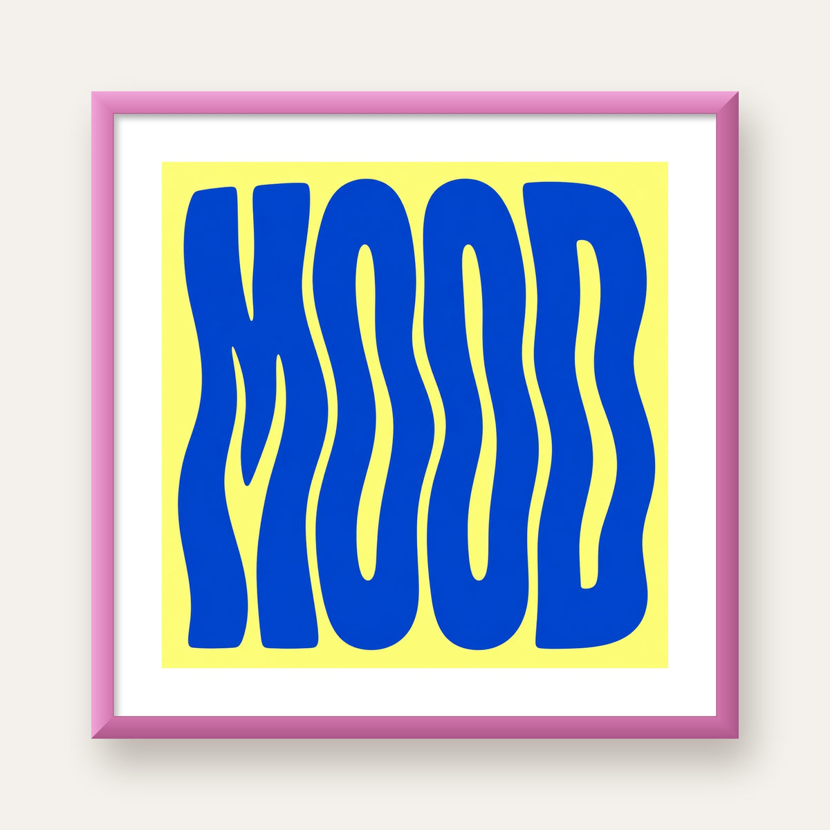 Minimal Dalgalı MOOD Yazılı Renkli Poster Baskı — pembe çerçeveli paspartulu