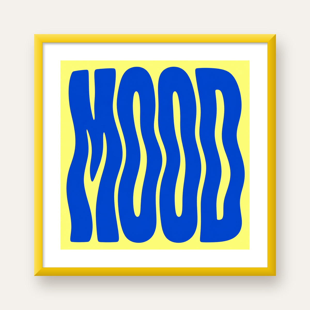 Minimal Dalgalı MOOD Yazılı Renkli Poster Baskı — sarı çerçeveli paspartulu