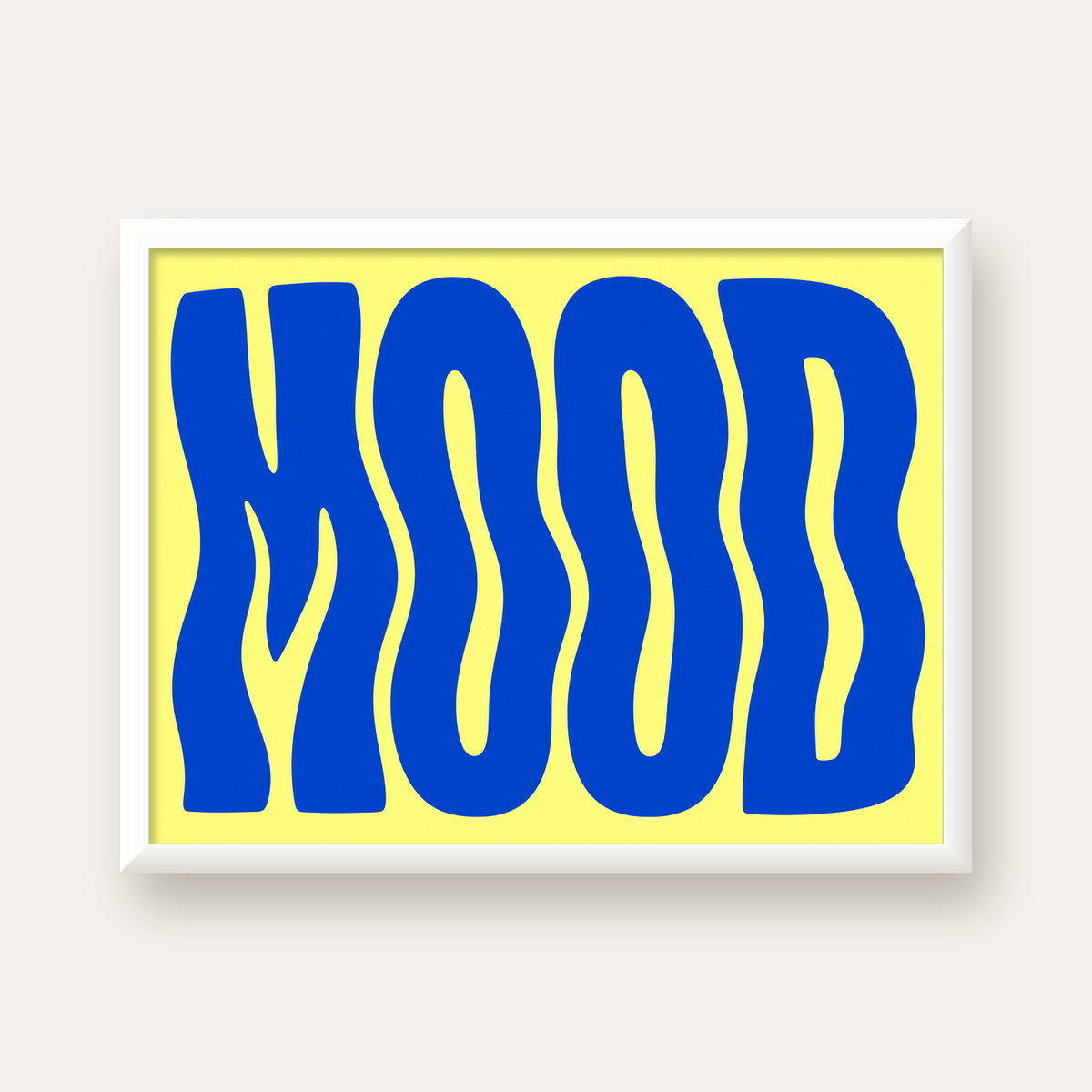 Minimal Dalgalı MOOD Yazılı Renkli Poster Baskı — beyaz çerçeveli yatay poster