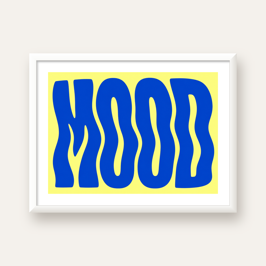 Minimal Dalgalı MOOD Yazılı Renkli Poster Baskı — beyaz çerçeveli yatay poster