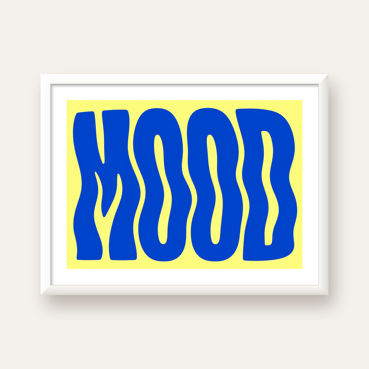 Minimal Dalgalı MOOD Yazılı Renkli Poster Baskı — beyaz çerçeveli yatay poster