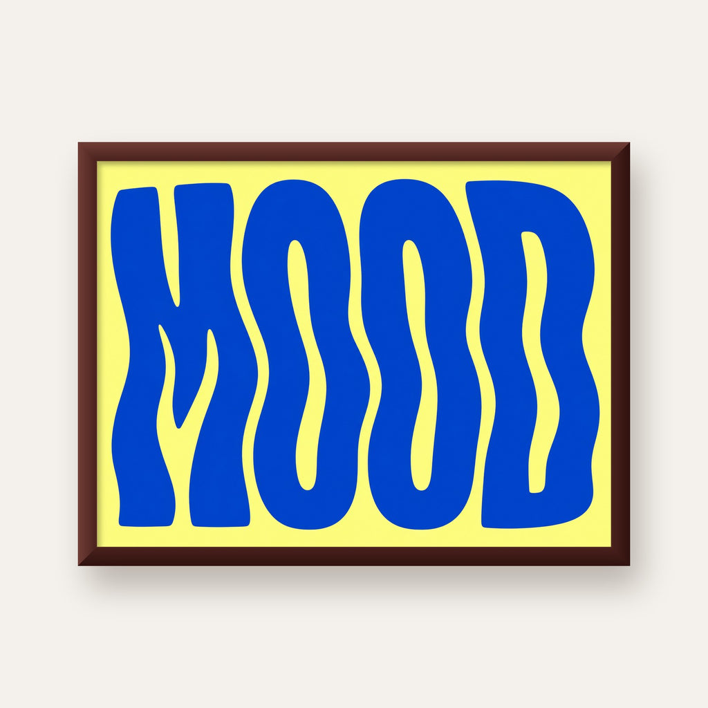 Minimal Dalgalı MOOD Yazılı Renkli Poster Baskı — ceviz çerçeveli