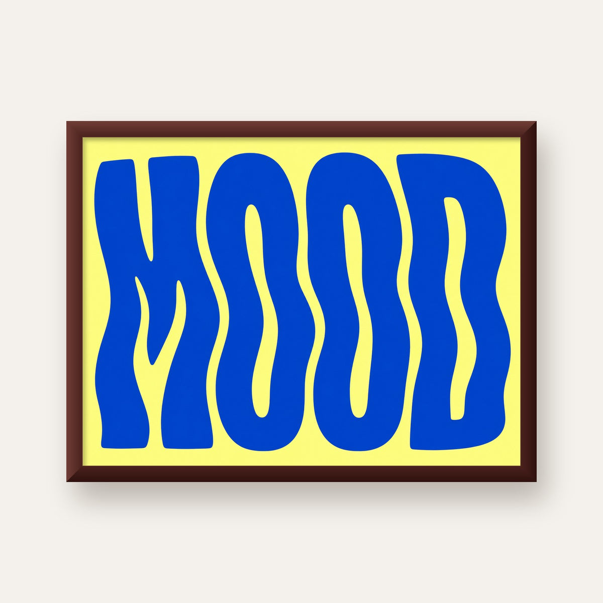 Minimal Dalgalı MOOD Yazılı Renkli Poster Baskı — ceviz çerçeveli
