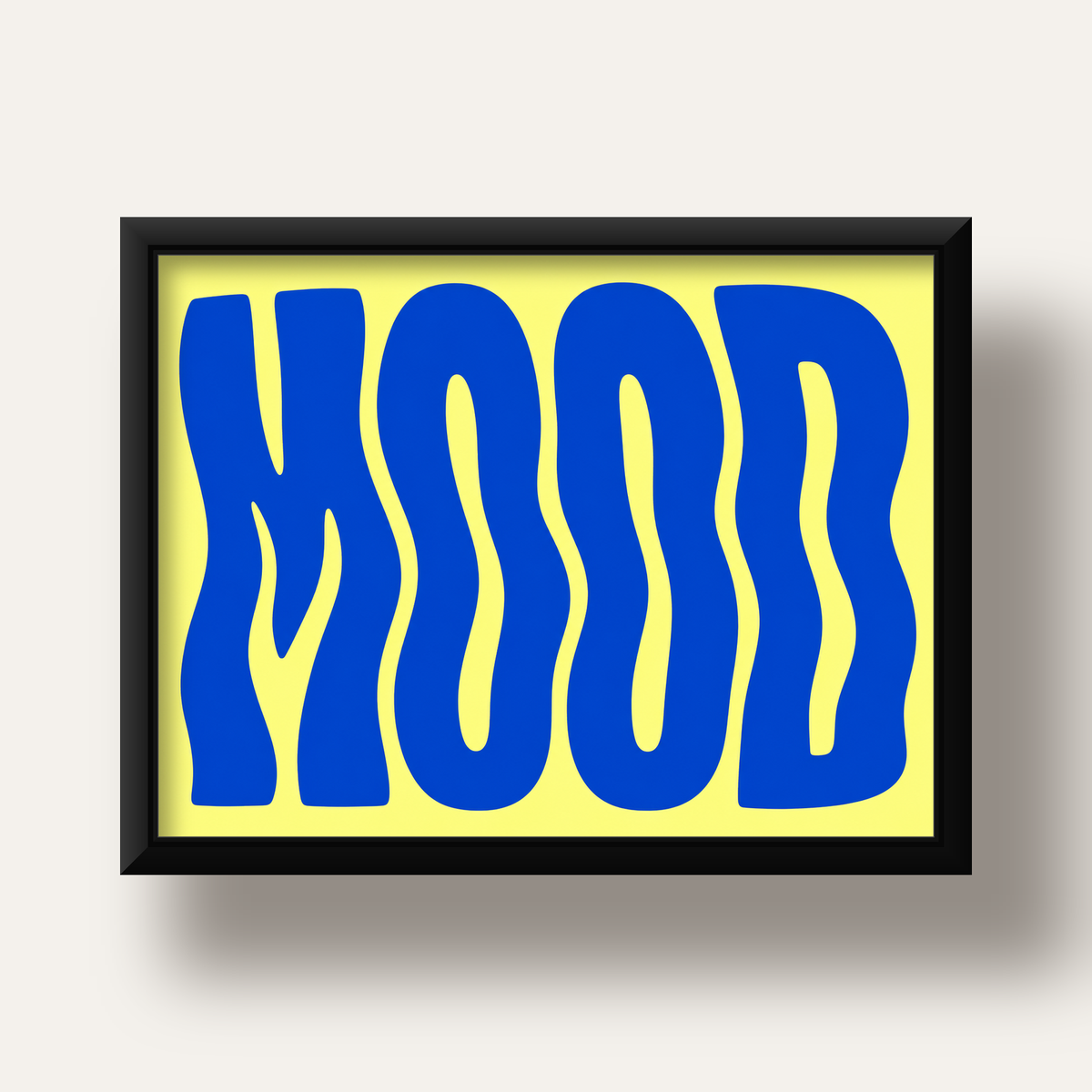 Minimal Dalgalı MOOD Yazılı Renkli Poster Baskı — siyah derin çerçeveli