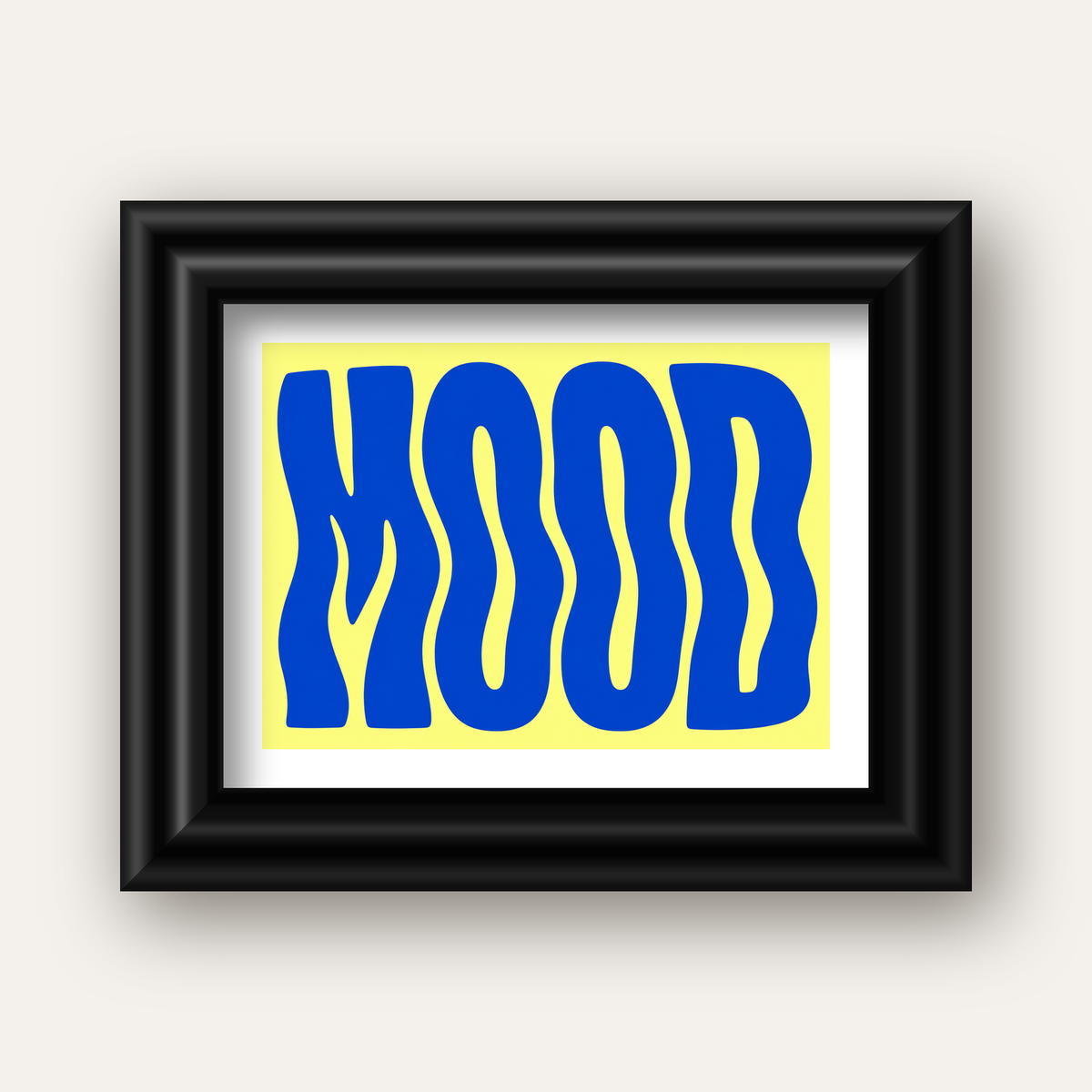 Minimal Dalgalı MOOD Yazılı Renkli Poster Baskı — siyah galeri çerçeveli paspartulu