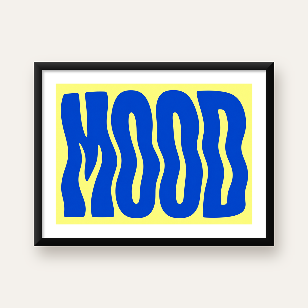 Minimal Dalgalı MOOD Yazılı Renkli Poster Baskı — Yatay baskı, beyaz paspartulu