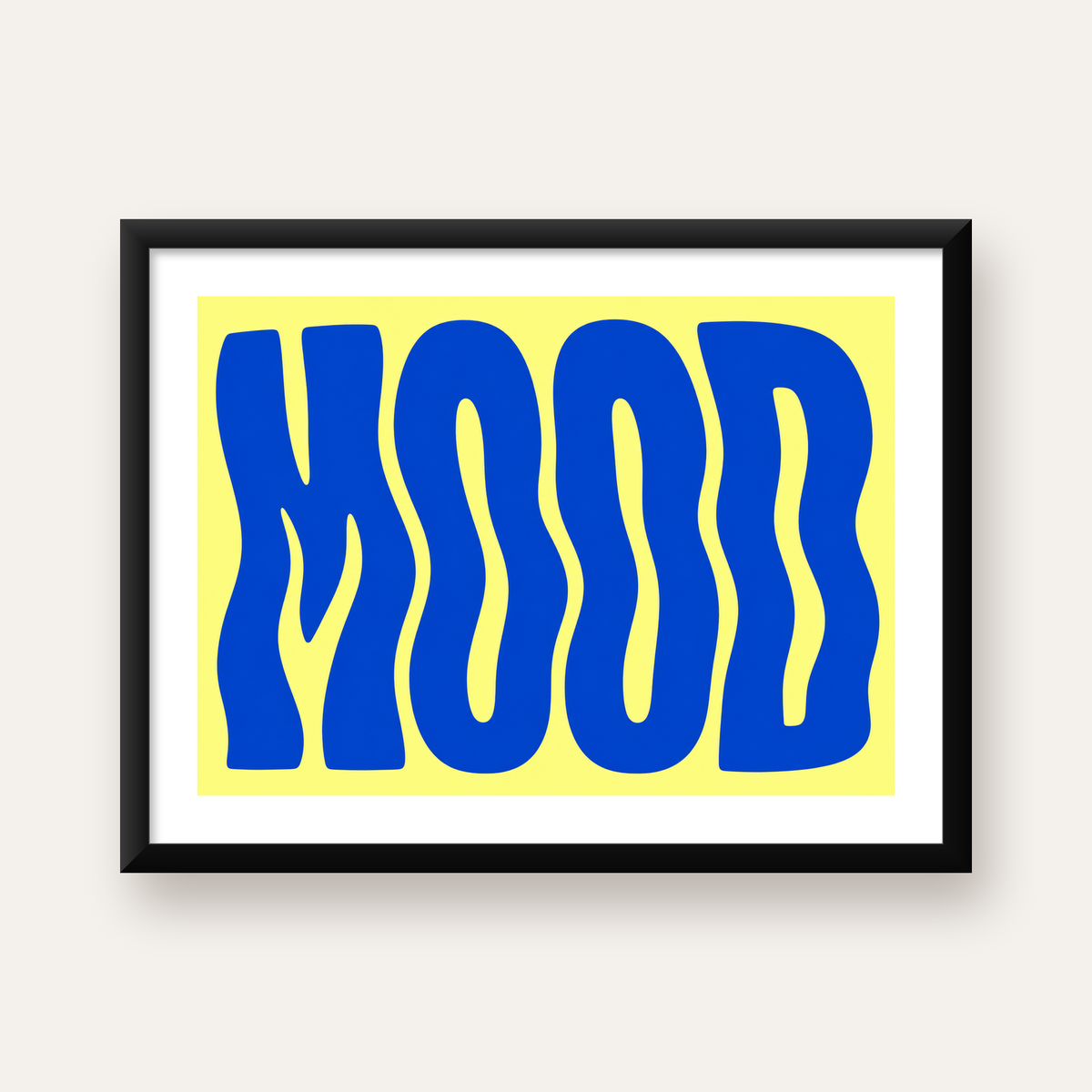 Minimal Dalgalı MOOD Yazılı Renkli Poster Baskı — Yatay baskı, beyaz paspartulu