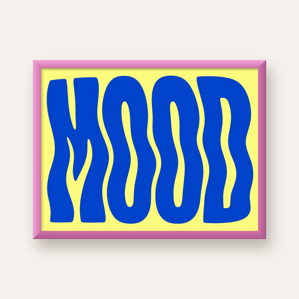 Minimal Dalgalı MOOD Yazılı Renkli Poster Baskı — pembe çerçeveli