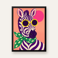Retro Zebra Portresi Poster — Modern Renklerde Duvar Dekoru — Dikey baskı, düz siyah çerçeveli duvar posteri