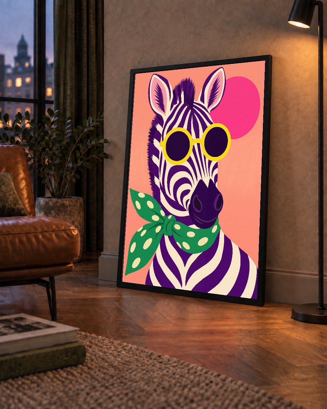 Retro Zebra Portresi Poster — Modern Renklerde Duvar Dekoru