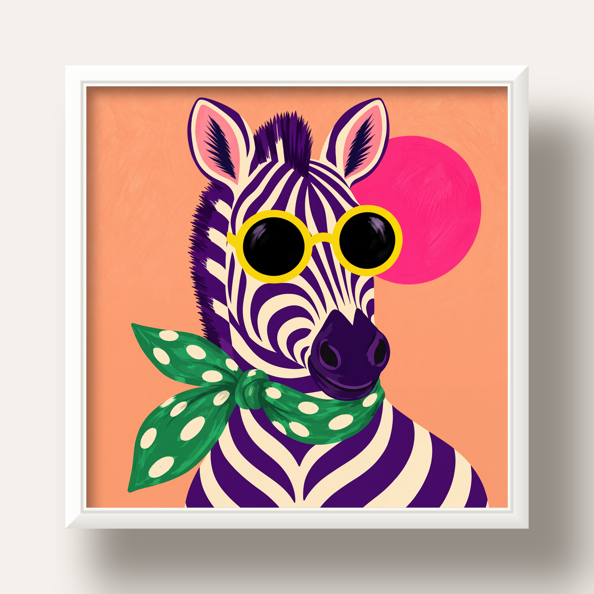 Retro Zebra Portresi Poster — Modern Renklerde Duvar Dekoru — beyaz derin çerçeveli