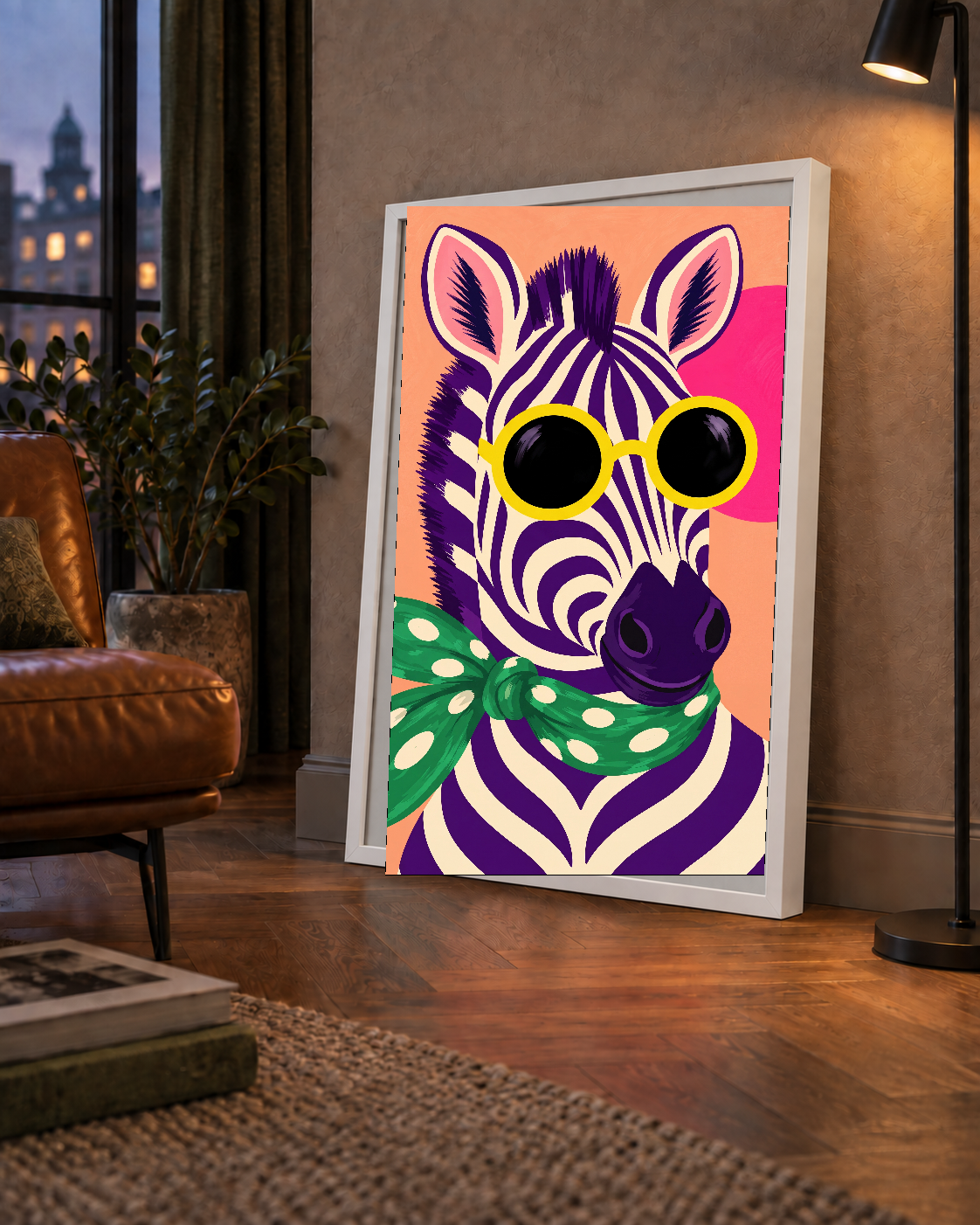 Retro Zebra Portresi Poster — Modern Renklerde Duvar Dekoru