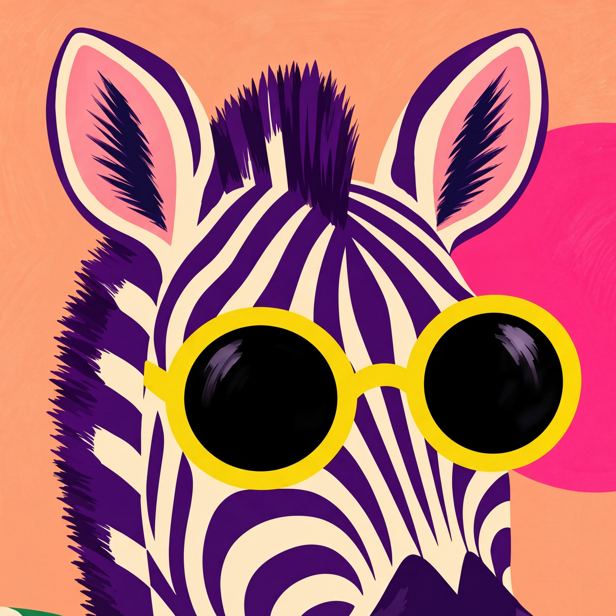 Retro Zebra Portresi Poster — Modern Renklerde Duvar Dekoru — baskının yakın çekimi, kâğıt dokusu ve renk detayı