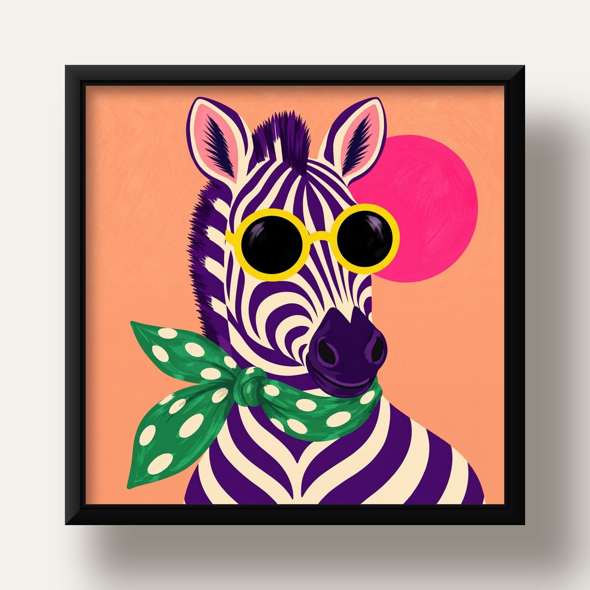 Retro Zebra Portresi Poster — Modern Renklerde Duvar Dekoru — siyah derin çerçeveli