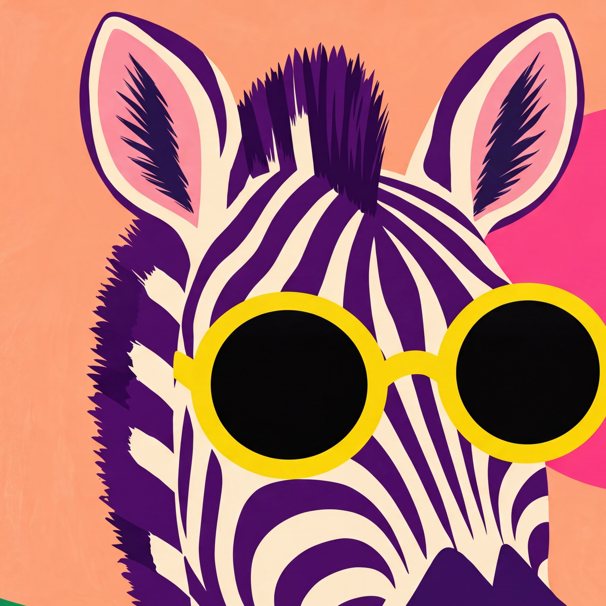 Retro Zebra Portresi Poster — Modern Renklerde Duvar Dekoru — baskının yakın çekimi, kâğıt dokusu ve renk detayı
