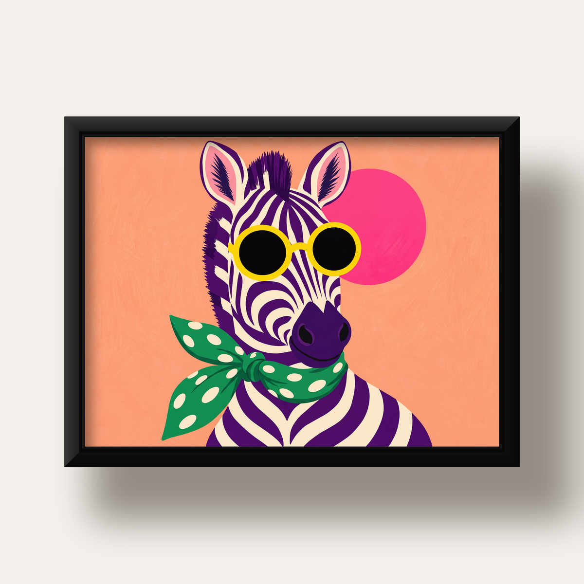 Retro Zebra Portresi Poster — Modern Renklerde Duvar Dekoru — siyah derin çerçeveli