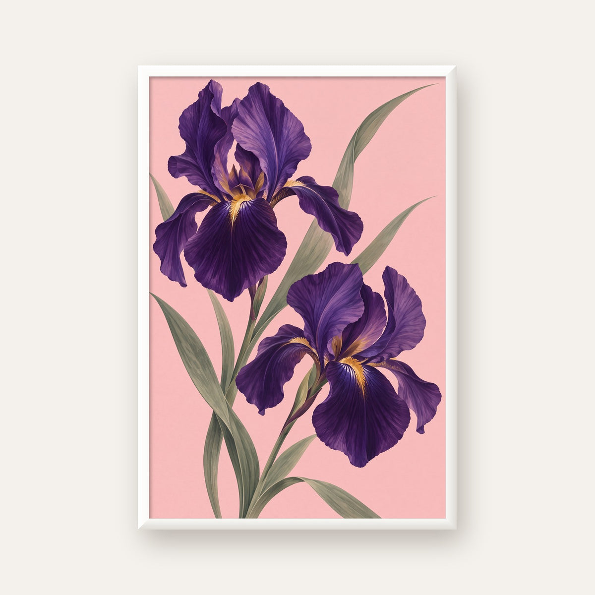 Mor İris Çiçeği İllüstrasyonu Poster – Zarif Botanik Sanat — beyaz çerçeveli dikey poster