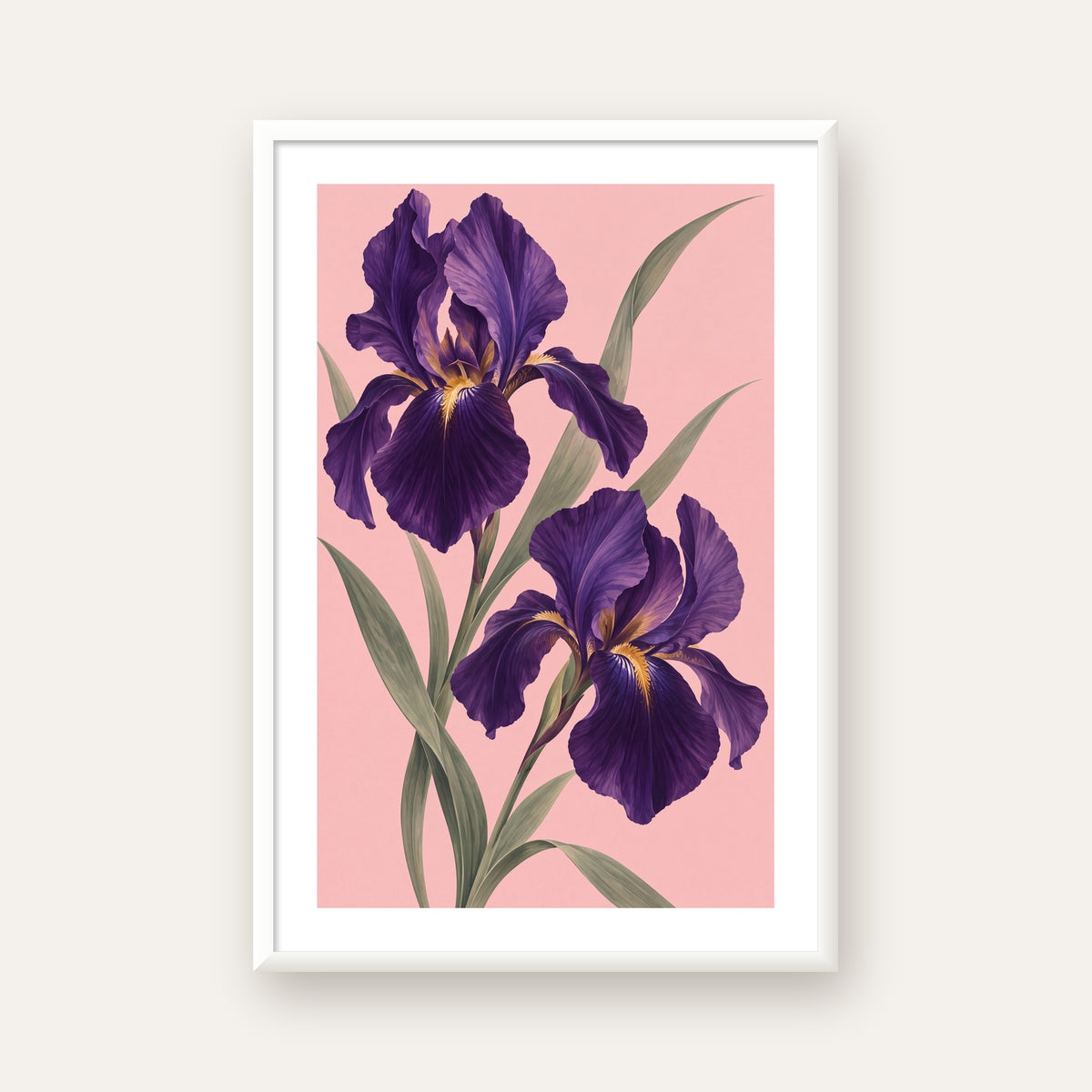 Mor İris Çiçeği İllüstrasyonu Poster – Zarif Botanik Sanat — beyaz çerçeveli dikey poster