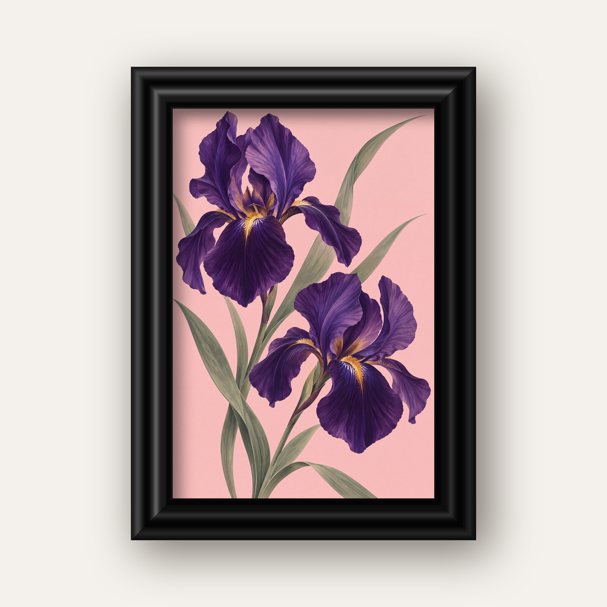 Mor İris Çiçeği İllüstrasyonu Poster – Zarif Botanik Sanat — siyah galeri çerçeveli