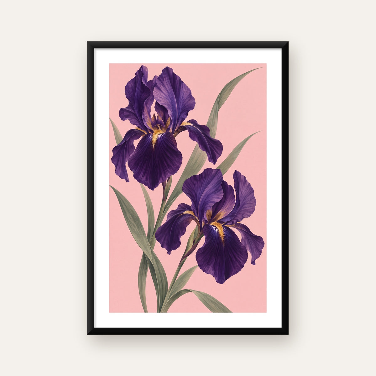 Mor İris Çiçeği İllüstrasyonu Poster – Zarif Botanik Sanat