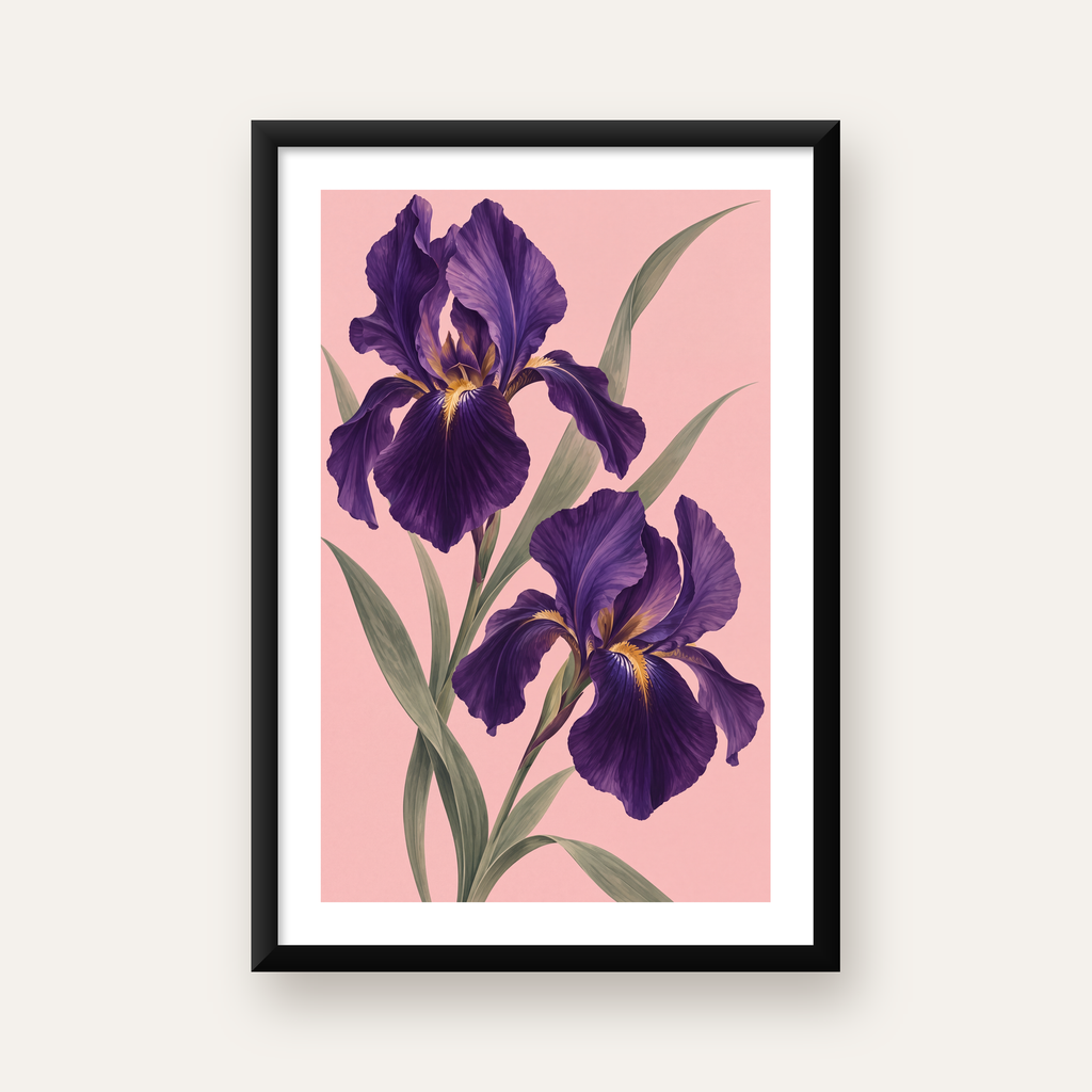 Mor İris Çiçeği İllüstrasyonu Poster – Zarif Botanik Sanat