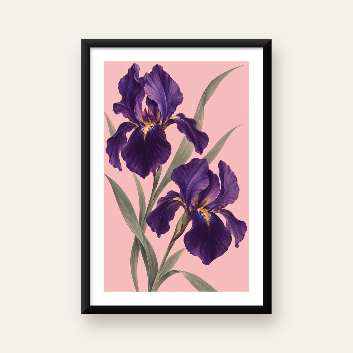 Mor İris Çiçeği İllüstrasyonu Poster – Zarif Botanik Sanat
