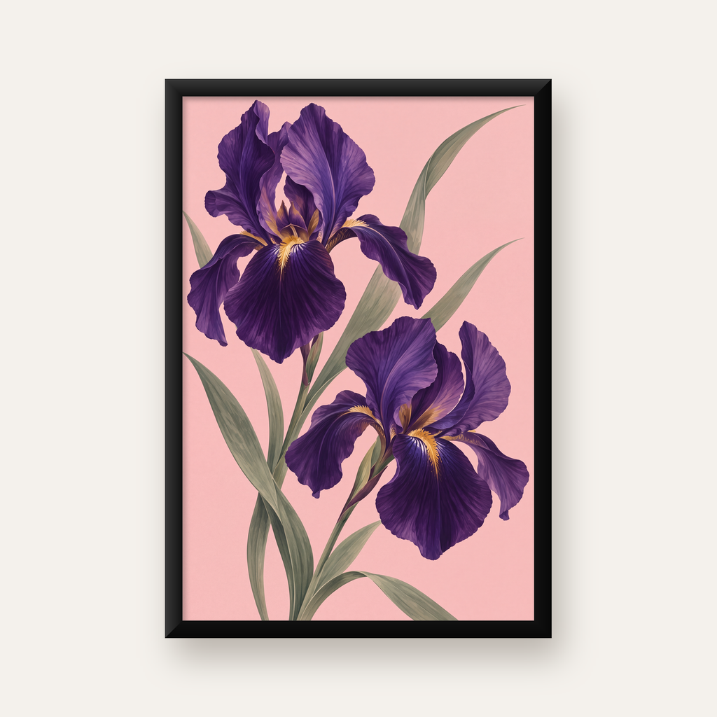 Mor İris Çiçeği İllüstrasyonu Poster – Zarif Botanik Sanat