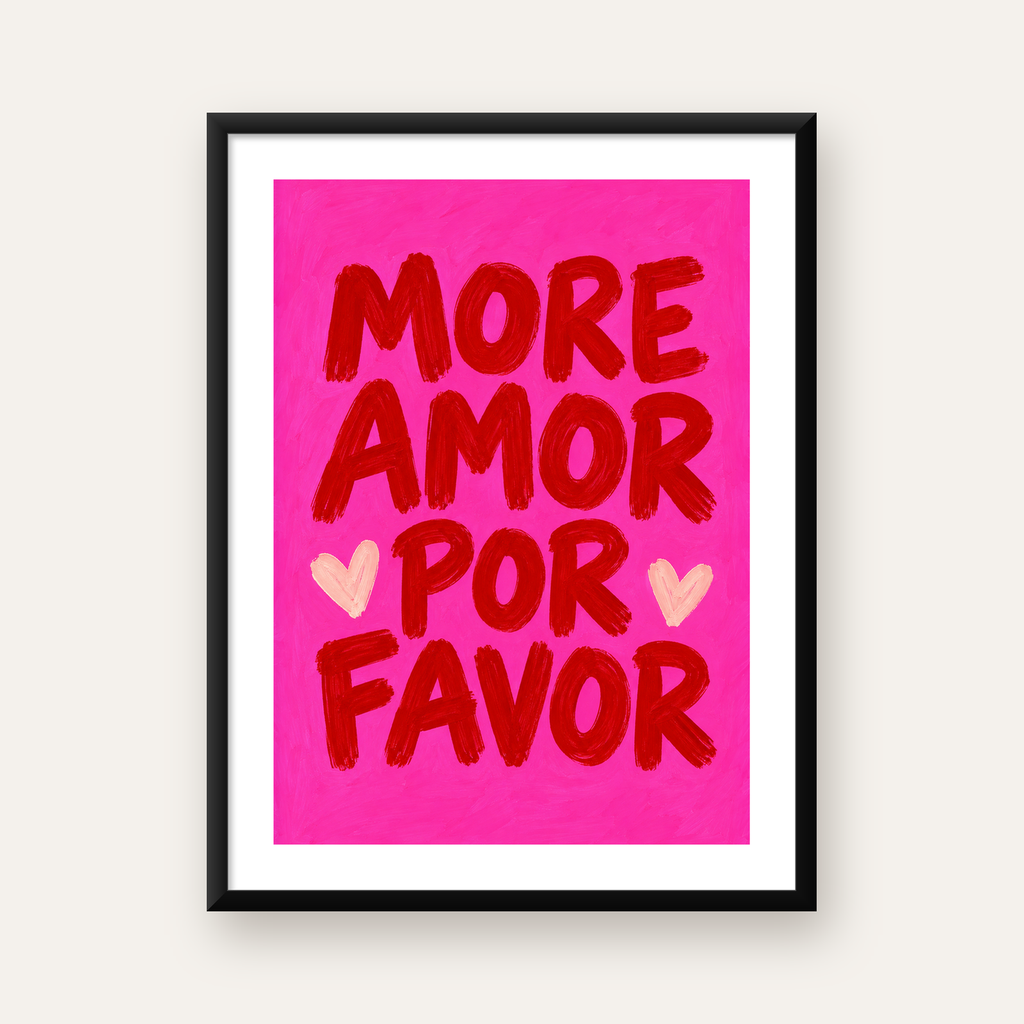 More Amor Por Favor Renkli Tipografik Aşk Posteri — Dikey baskı, beyaz kenar boşluklu